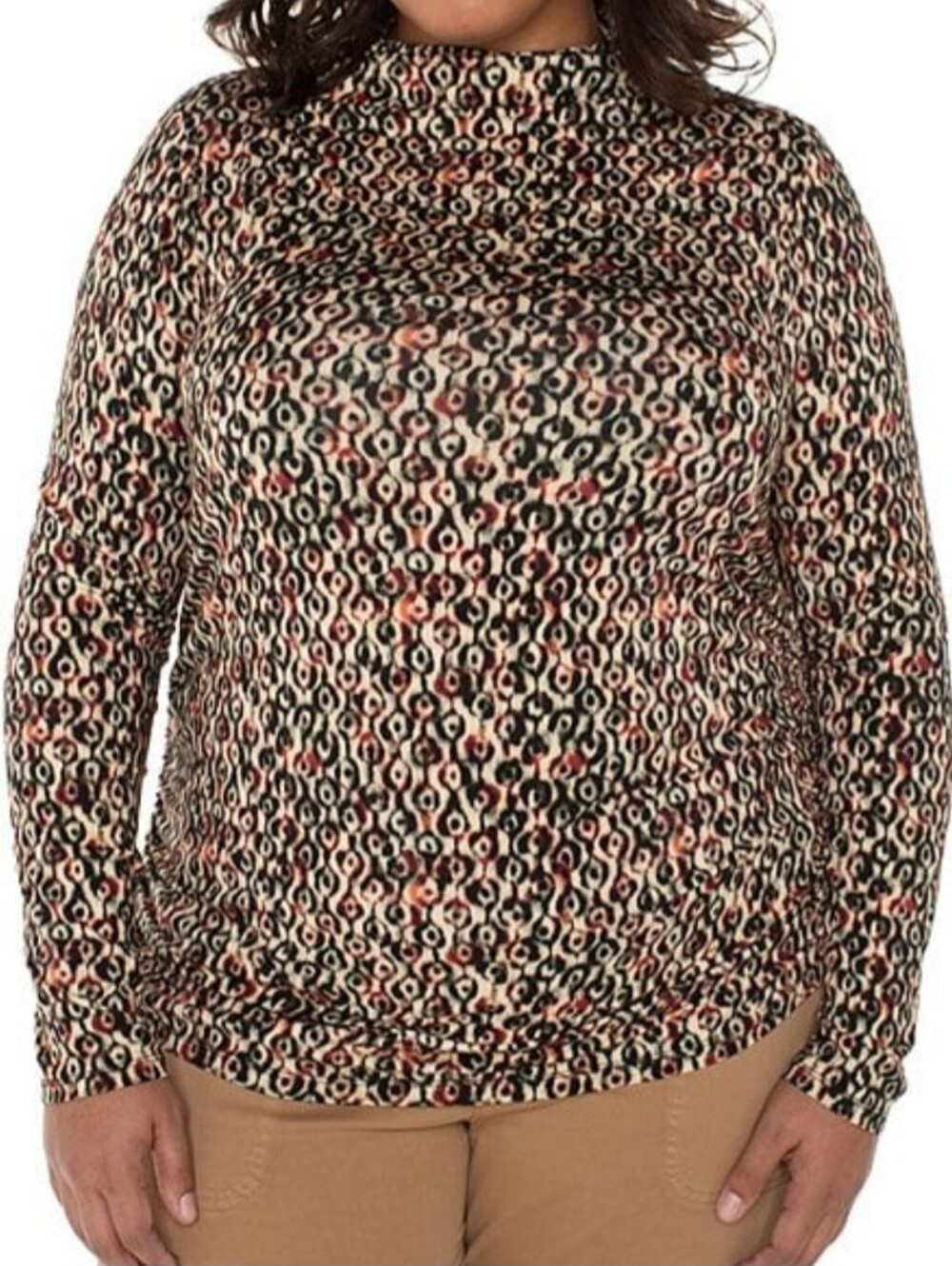 Liverpool Los Angeles Plus Size 3X Jersey Knit Geo Ikat Mock Neck Long Sleeve